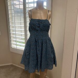 Blue ditsy floral Strapy Pockets Cotton coconut girl Fairy Summer sun Dress sz L